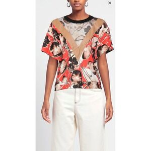Trussardi Italy Floral Print Short Sleeve Top Crew Neck Blouse Modern XS